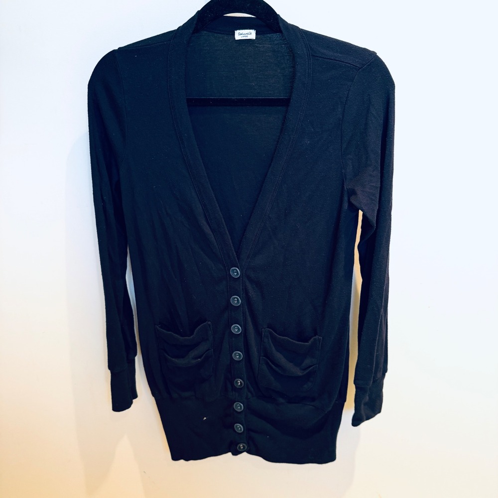 Splendid Black‎ Cardigan Sweater Button Front Pockets Long Sleeve Large